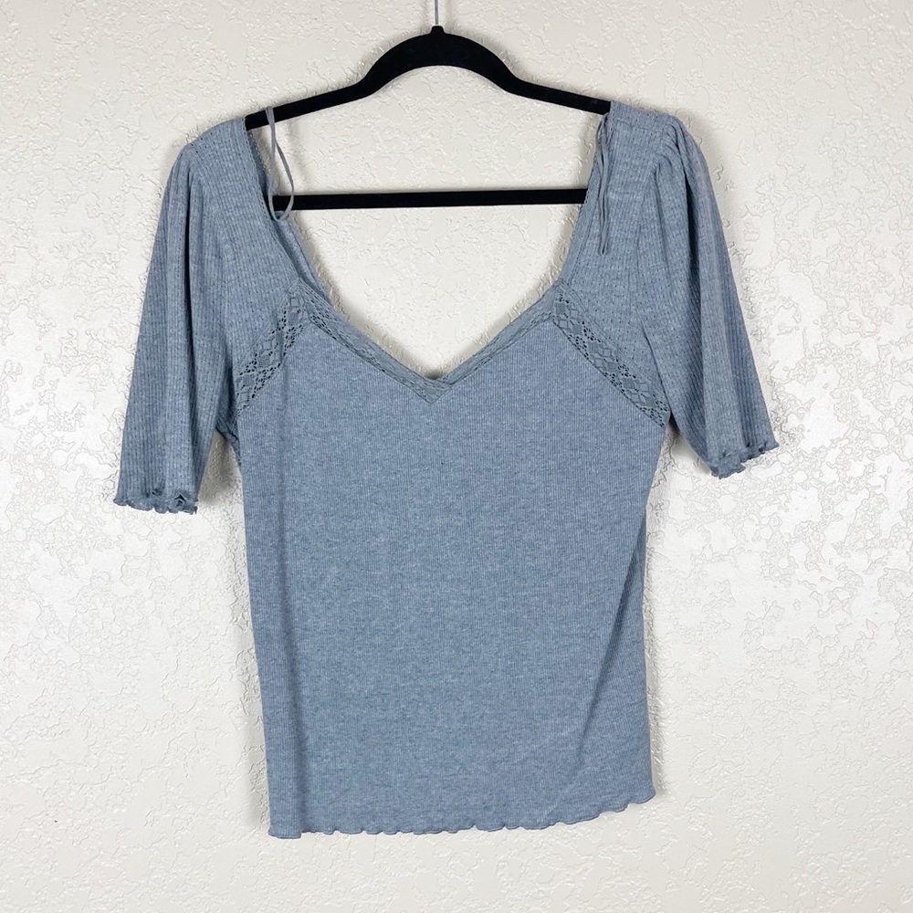 Free people grey ribbed v neck crop top
